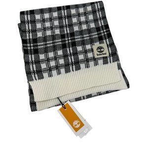 Timberland Plaid Knit Scarf Black & White OS Soft New with Tag Classic Warm Cozy